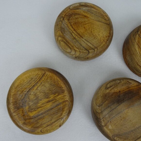 4 Vintage Teak Wood Salad Bowls 6" Diameter Round - Picture 7 of 11